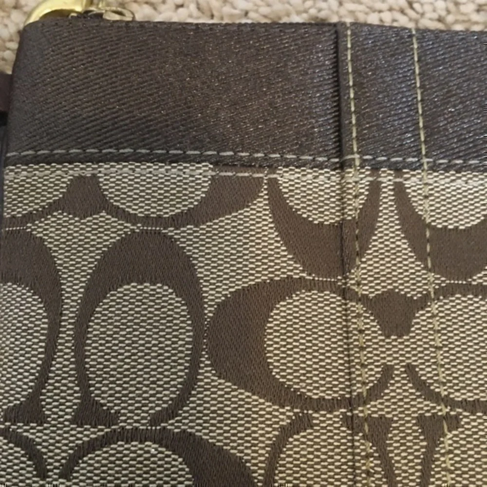 Coach Khaki signature stripe wristlet